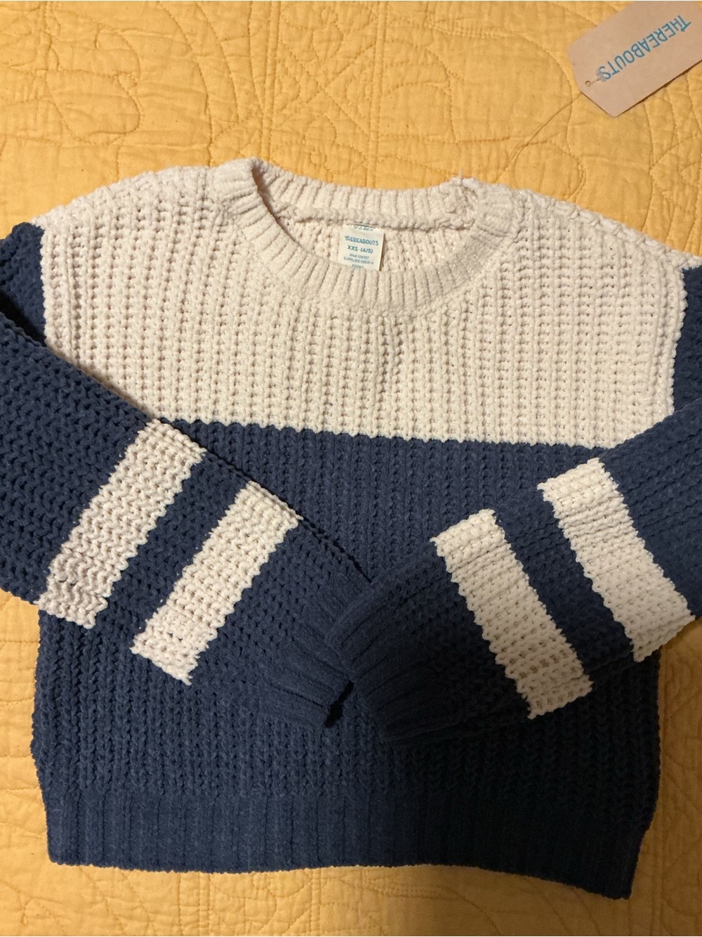 Boys Chunky Striped Knit Sweater in Navy and Cream